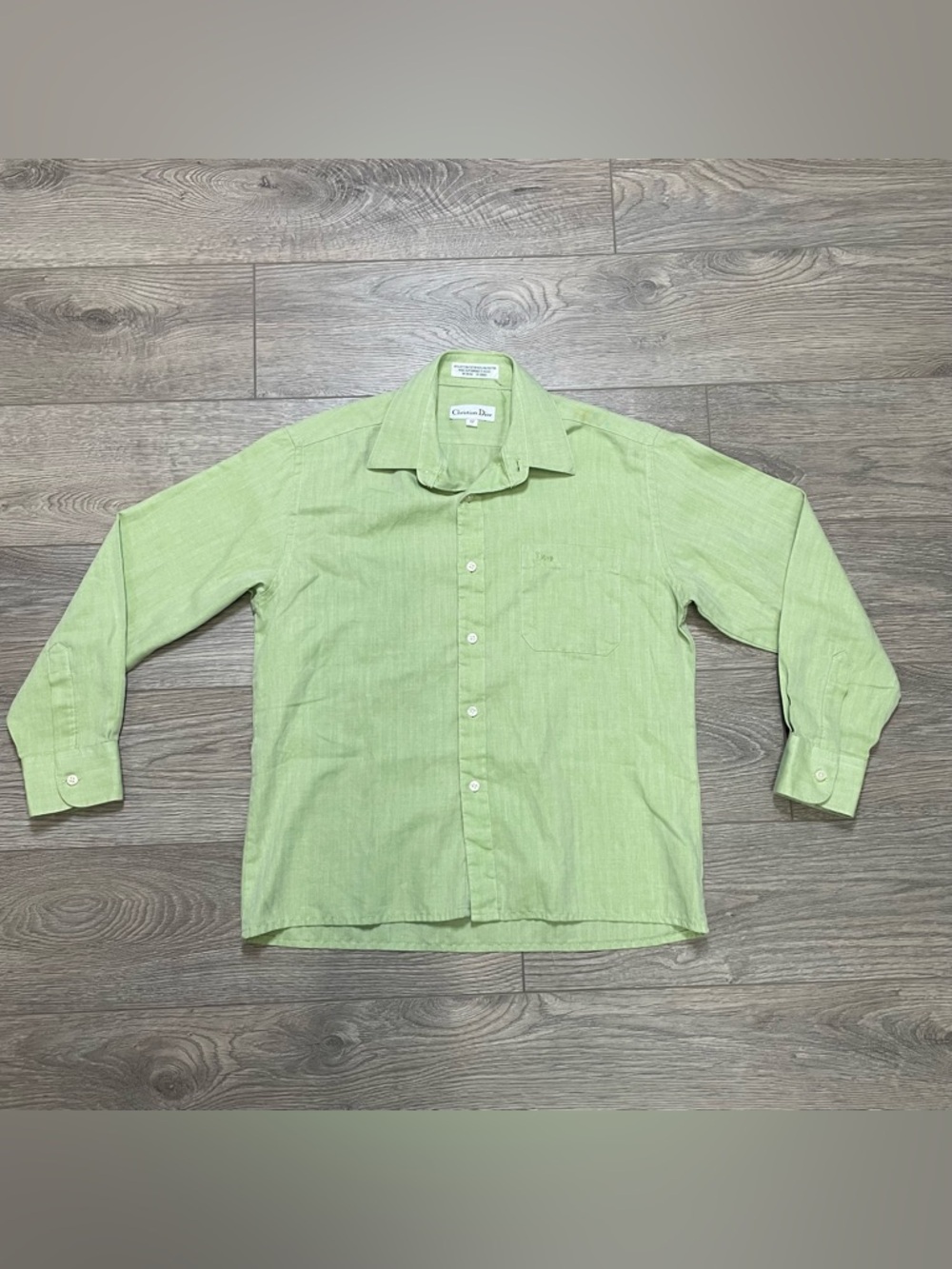 Vintage Christian Dior Monsieur Green Herringbone Shirt‎ Womens Size 12 / Medium
